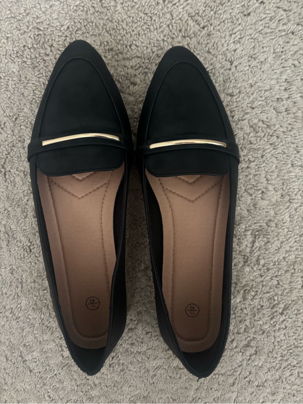 Classic Black Women's Slip-On Loafers with Gold Bar
